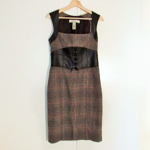 Plaid Wool-Blend Faux Leather Corset Dress